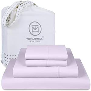 Threadmill Cotton Queen Sheet Set, 500 Thread Count Bed Sheets, 100% Cotton Sheets Set for Queen Size Bed, Smoother Than Egyptian Cotton Claims, 4 Pc Set with Deep Pockets, Lilac