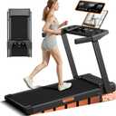 12% Incline Treadmill with Handle, 3-in-1 Portable Treadmills for Home and Office, Foldable Treadmills with 300 Lbs Weight Capacity, 3.0HP Quiet Walking Pad Treadmill, Three Touch Screen (Black)