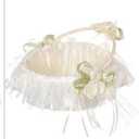 Small Flower Girl Baskets for Weddings, Fairy Lace Bowknot Wedding Flower Basket with Foldable Handle and Rhinestone Lvory Satin Lace Collection, Decoration and Party Supplies, 8.6x9in