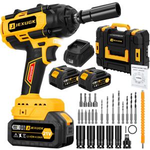 850N.m Cordless Impact Wrench Set, 1/2 inch 640Ft-lbs 21V Brushless Impact Gun, Llave De Impacto w/ 2 x 4.0Ah Battery, Charger, 5 Sockets, Kit Pistola De Impacto for Car Home