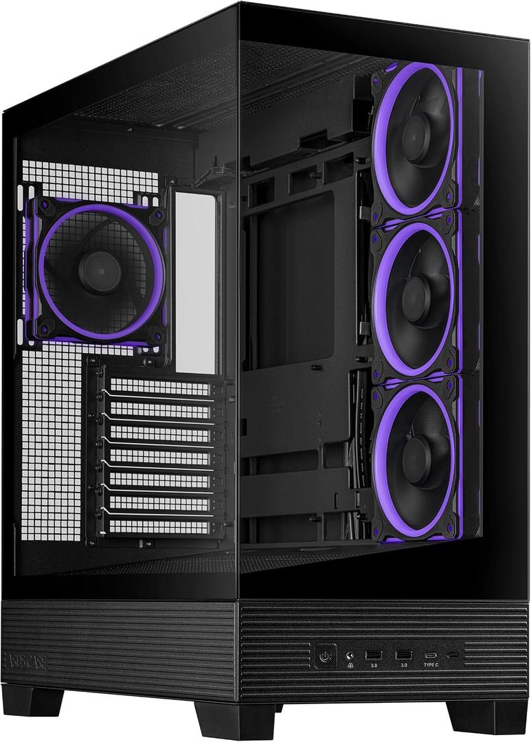 ASUS A31 PLUS Black ATX pc case (hidden-connector motherboards, 360mm radiators and 380mm graphics cards, four pre-installed ARGB fans, clean cable management)