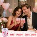 Patelai 1 Pcs Valentine's Day Red Heart Icon Juice Glasses Cups with Lids and Straws 15oz Drinking Iced Coffee Glass Cups Cute Tumbler for Valentine's Day Gifts Engagement Anniversaries Romantic Gifts