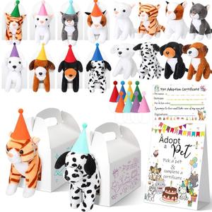 HyDren 33 Pcs Operation Christmas Adopt Party Favors Include Adoption Sign Animal Adoption Plush Certificate Pet Stuffed Birthday Hats Paper Boxes White for Adopt an Animal