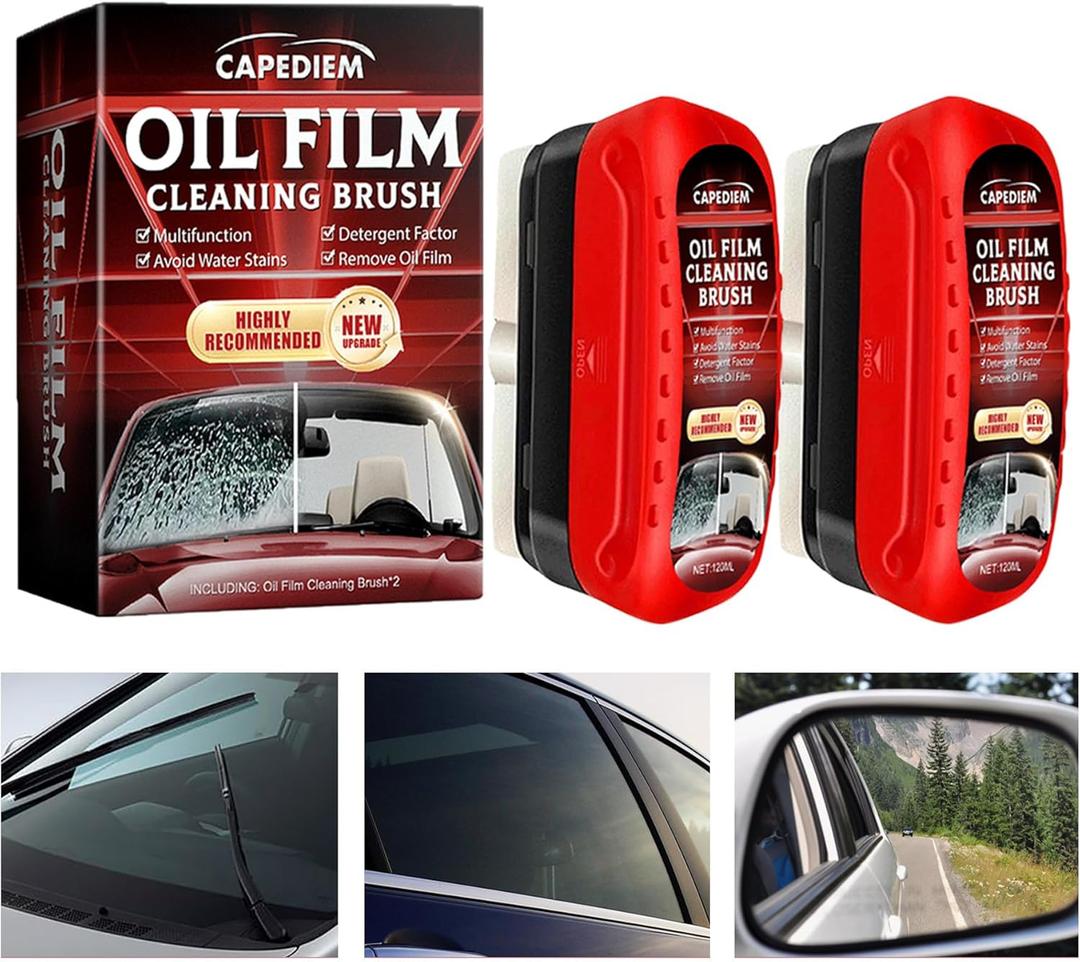 2Pcs Automotive Oil Film Cleaning Brush,Glass Cleaning Board,Glass Coating for Windshield,Universal Anti-rain Fog Cleaning Glass Brush with Remover,for All Vehicles Lmproves Clarity and Visibility