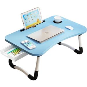 Lap Desk with Storage Drawer, Cup and Tablet Holder, Bed Tray Table, Foldable Laptop Desk, Laptop Stand for Working, Writing, Gaming and Drawing (23.6", Blue)