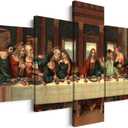 YOUHONG 5 Piece Last Supper Wall Art Christian Wall Decor Jesus Posters Leonardo Da Vinci Dining Room Decor The Last Supper Painting for Bedroom Living Room Decor (50''W x 24''H)