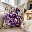 Velvet Purple Hydrangea Flower Throw Pillow Covers 18x18 Set of 2 Farmhouse Green Sage Decorative Pillow Covers for Outdoor，floral Vintage Rectangle Throw Pillow Cover for Couch Bed Sofa Cushion Patio