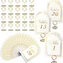 Wedding Table Numbers 1-20, 20 White Gold Tables Number Cards with 20 Gold Table Holders, 1 Set of 20 Numbers Card for Wedding Reception(Card and Holder)