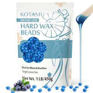 KOTAMU Blue Hard Wax Beads for Sensitive Skin - 1lb Coarse Hair Formula Wax Melts for Brazilian, Armpit, Back, Body, Bikini Hair Removal at Home or Salon (For Women and Men)