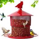 Metal Bird Feeder for Outside Hanging, Bird Feeders Squirrel Proof, 4 Lbs Large Capacity Iron Tube Mesh Wild Birdfeeder for Outdoor Finch Cardinal Chickadees Blue Jay -Red