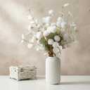 20pcs Faux Flowers for Vase, Beige Artificial Flower Arrangements, Long Stems with Silk Fake Mums, Eucalyptus, Wild Flowers for Table Centerpieces Dining Home Winter Summer(Without Vase)