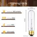 Edison Light Bulbs,120V, E26 Base, T10 Tubular Bulbs, 25W Clear Incandescent, Warm White, Dimmable Vintage Tubular Style Showcase Bulb (6-Pack)
