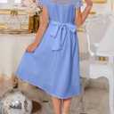 blibean Girls Summer Flower Dresses Semi Formal Lace Wedding Dress Size 6-15 Years (Blue, M)
