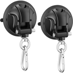 Suction Cup Hooks with Snap Hook, 2 Pcs Upgraded Heavy Duty Tie Down Suction Cup Strong Outdoor Car Camping Essential Accessories for RV Awning Straps Camper Tarp Tie-Downs Boat Window Glass Anchors