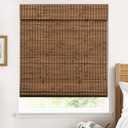 UNISHADES Cordless Bamboo Roman Shades for Windows, 100% Blackout Backing Fabric for Light Blocking, 20" W 64" H - Penang Teak