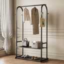 Black Clothing Rack,Heavy duty clothes rack with 2-tier Bottom Shelves, Garment Rack with 6 Side Hooks for Hanging Clothes, Coats, Shirts (black, 31.5in)