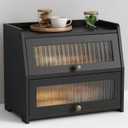 Large Bread Box for Kitchen Countertop, Black Bread Storage Container for Homemade Bread, Double Layer Farmhouse Breadbox Organizer for Kitchen Counter Cabinet, Pantry, Cupboard (Black)