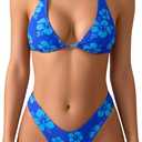 MakeMeChic Women's Polka Dots Triangle Thong Bikini Sets Floral Cute Bathing Suit Swimsuits Medium