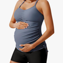 Maacie Maternity Athletic Tankini Swimsuits Two Piece Floral Print Ruched Tops with Shorts 