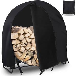 HOMEYA Firewood Log Hoop Cover 40 Inch, Outdoor Heavy Duty 600D Oxford Waterproof Weather Resistant Patio Ring Log Rack Cover, with Double-Ended Zipper Running Through, Round Wood Pile Holder Storage (black)