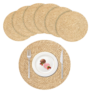 UZIASS Woven Placemats Set of 6-Round, Table Mats,Natural Wicker Boho placemats for Minimalist Home Decor Dining Table Kitchen