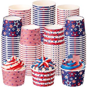 Newtay 120 Pcs 4th of July Paper Ice Cream Cups Bulk American Flag Disposable Paper Cups 8oz Patriotic Ice Cream Bowls Dessert Treat Snack Soup Bowls Party Supplies for Independence Day Party Favor, one size
