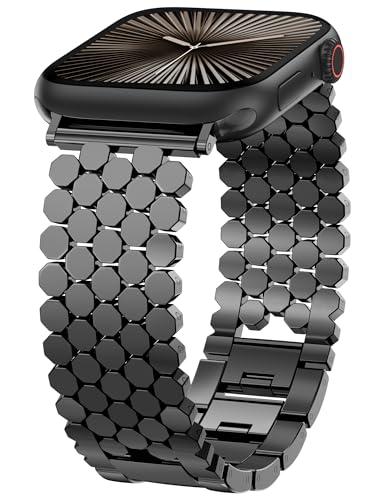 Minyee Compatible with Apple Watch Band Women 41/40/38/42mm, Dressy Honeycomb Metal Strap Designer Gold Silver Chic Luxury Wristband for iWatch Series 11 10 9 8 7 6 5 Ultra SE, Black