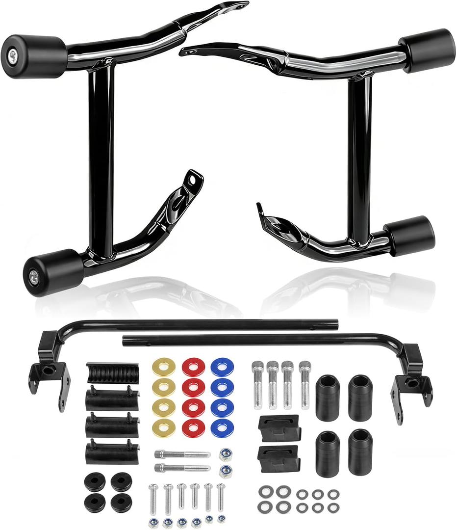 2023-2026 Street Glide Road Glide Saddlebag Guard Crash Bar Compatible with Harley Davidson Touring FLTRX FLHX FLHXU FLTRXSE FLHXSE FLTRXSTSE Black Tip-Over Bar with Support Rails
