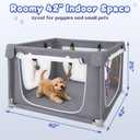 Puppy Play Pen for Indoors with Top Cover, 42" x 42" x 25", 8 Chew Toys | Dark Grey, 42" fabric dog playpen with top cover, exterior zippers, breathable mesh, four zippered sides, and 8 chew toys