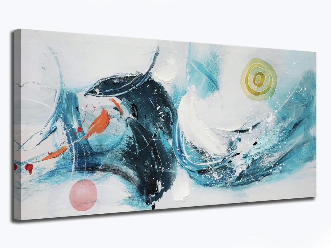 Ardemy Abstract Wall Art Canvas Modern Textured Teal Paintings Wall Art for Living Room Pictures Bedroom Wall Decor Artwork Home Office Kitchen Bathroom, 40"x20"