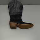 IUV Cowboy Boots For Women Western Cowgirl Boots with Chunky Heel Mid Calf Snip Toe Ideal for low insteps (8, Black)