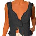 SOLY HUX Women's Y2k Lace Trim Open Tie Front Tank Top V Neck Sleeveless Tops (Large, Pure Dark Grey)