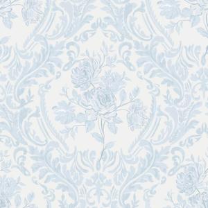 Ismoon Peel and Stick Wallpaper Vintage Floral Contact Paper Boho Watercolor Blue Damask Wallpaper Textured Removable Self Adhesive Vinyl Wall Paper for Bedroom, 17.3 in X 6.5 ft