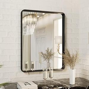 DENRICK Black 16"*20"Bathroom Mirror for Wall, Wall Mounted Square Metal Mirror (Horizontal/Vertical)