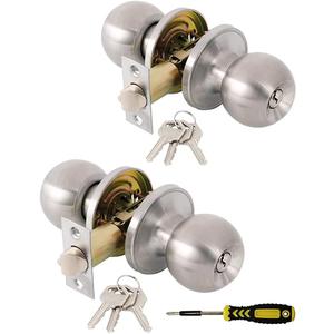 Lanwandeng (2 Pack) Entry Door Knob with Lock and Keys, Exterior/Interior Door Locks with Screwdriver for Bedroom or Bathroom,Satin Nickel Door knobs (Keyed Entry-Keyed Alike)