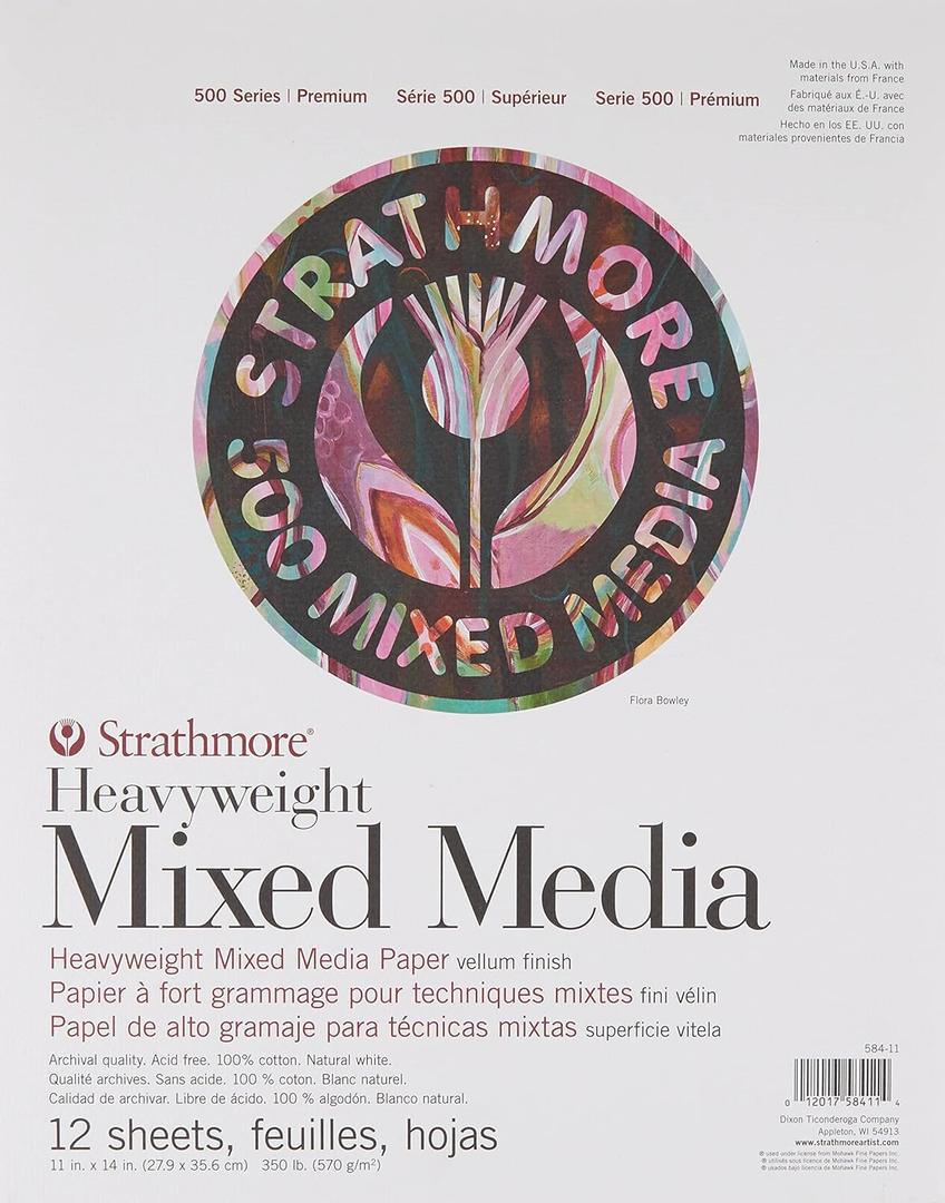Strathmore 500 Series Heavyweight Mixed Media Pad -12 Sheets -62584110, 11x14, White