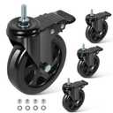 Caster Wheels 5 Inch, Swivel Threaded Stem Casters Set of 4 Heavy Duty 2400lbs, 3/8" -16 x 1 (Stem Diameter 3/8", Stem Length 1") Locking Casters Wheels Black