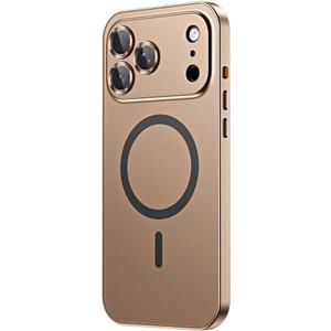 for iPhone Case,Compatible with MagSafe,Magnetic Luxury 2 in 1 Aluminum Metal Frame PC Backboard,Slim Fit Military Grade Drop Protection Shockproof Phone Case (Desert Gold,iPhone 17 Pro)