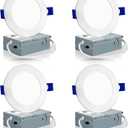 Meconard 4 Pack 4 Inch LED Recessed Ceiling Light with Junction Box, 3000K/4000K/5000K Selectable, 9W=75W 750LM, Dimmable Canless Downlights, ETL and Energy Star Listed