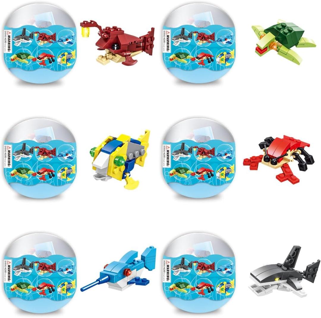 3 x Anditoy 6 Pack Prefilled Easter Eggs with Ocean Animal Building Blocks Toys Inside for Kids Boys Girls Teens Easter Basket Stuffers Gifts
