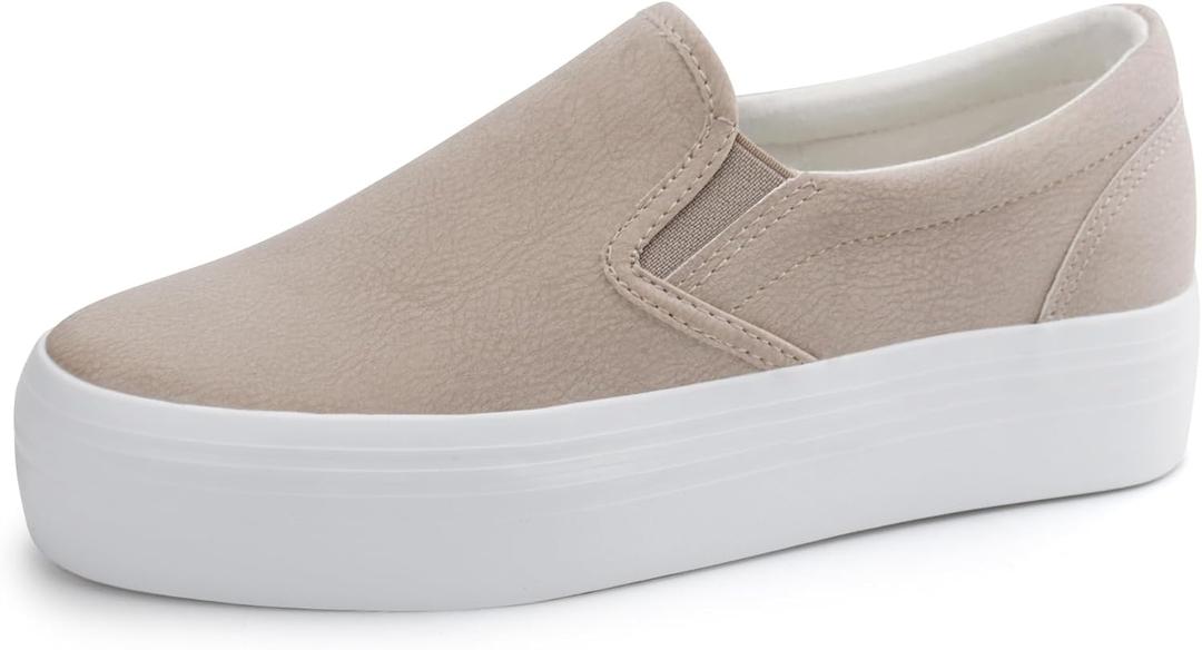 JABASIC Women Slip-on Platform Loafers Casual Comfortable Loafer Shoes (8, Beige)