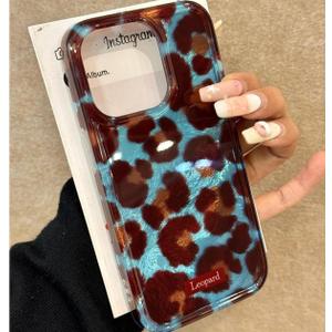 inewateri Compatible for iPhone 16 Pro Max Case with Cute Cheetah Leopard Print Retro Aesthetics Design Soft Slim TPU Shockproof Protective Bumper Glitter Shiny Phone Cover-Blue
