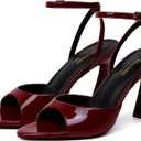 Susanny High Heels for Women Pointed Open Toe Strappy Chunky Block Heels Ankle Strap Stiletto Kitten Heeled Sandals Wedding Bridal Party Prom Sexy Dress Shoes (8, Burgundy)