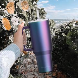 40 oz Tumbler with Handle and Straw Lid Insulated Tumblers Cups with Lids Straws Double Wall Vacuum Leak Proof Stainless Steel 40oz Tumbler Travel Mug Gifts for Men Women Him Her (Aurora)