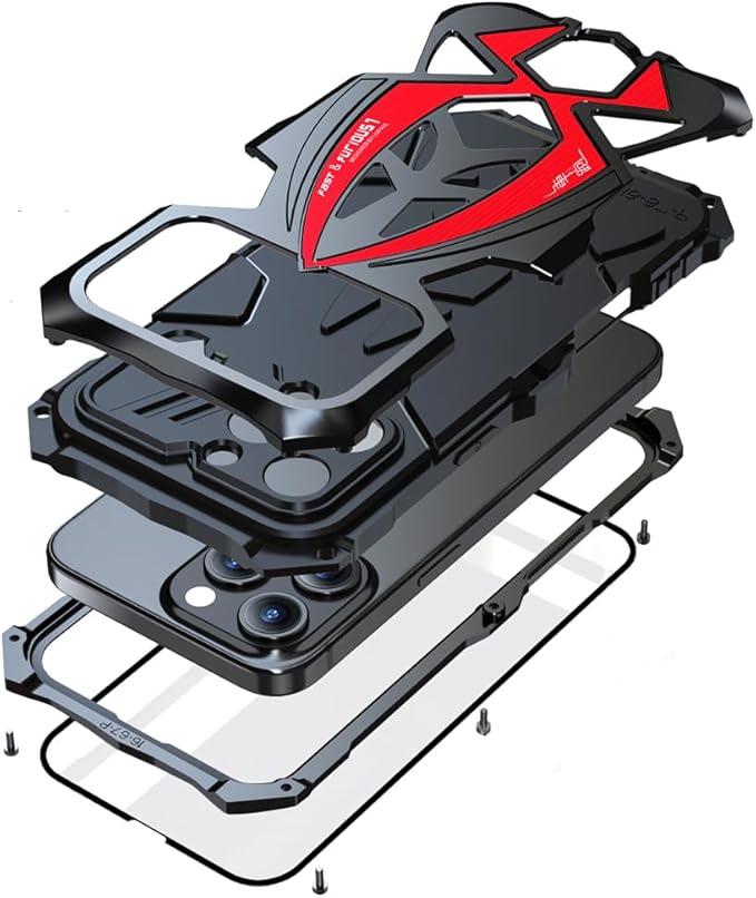 Lunivop for iPhone 16 Pro Max Case Heavy Duty Protection Rugged Screw Full Body Military Grade Metal Bumper Rubber 2024 Black Red