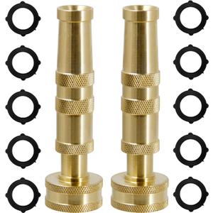 Triumpeek Solid Brass Hose Nozzle, 2 Pack 4" Heavy Duty Brass Garden Hose Nozzle with 10 Rubber Washers