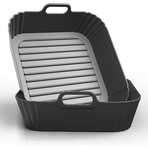 9-Inch Large Square Silicone Air Fryer Liners for Ninja AF141 AF181 AF142 Cosori 6QT, 2 Pack Silicone Pot Baking Accessories for Chefman, Instant, Cuisinart, Reusable Tray Insert 58QT (Black)