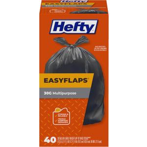 Hefty Easy Flaps Multipurpose Large Trash Bags, 30 Gallon, 40 Count