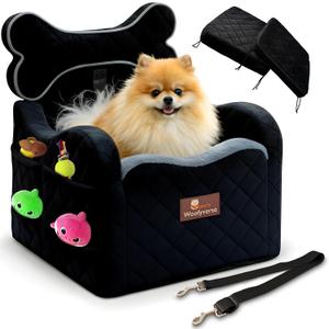 Yaras Woofyverse Dog Seat for Car Booster Seat for Small & Medium Dogs with Adjustable Cushions, Fur-Lined Headrest & 6-Pocket Storage Portable Pet Car Seat for Front/Back Travel Midnight Ash