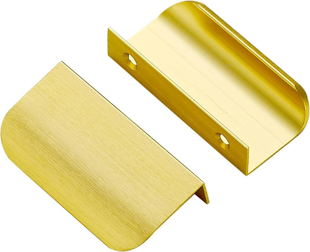 Ravinte 10 Pack Finger Pulls for Cabinets - 50mm/2" Hole Center Tab Handle, Gold Edge Pulls, Concealed Handles for Kitchen Drawer, 76mm/3" Length